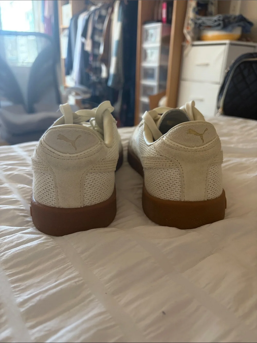 Puma Cream/Tan Low-Top Suede & Knit Sneakers - Picture 2 of 4